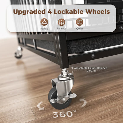 CAMMOO 48" Heavy Duty Dog Crate Cage with 4 Lockable Wheels for Indoor & Outdoor,XL Kennel for Large Dog,Max Load 300Lbs