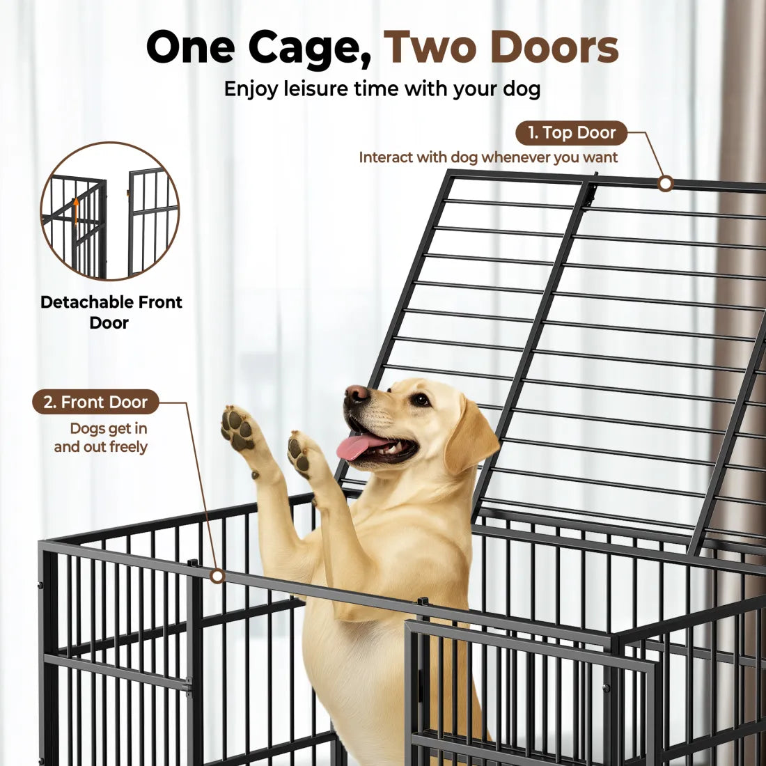 CAMMOO 48" Heavy Duty Dog Crate Cage with 4 Lockable Wheels for Indoor & Outdoor,XL Kennel for Large Dog,Max Load 300Lbs