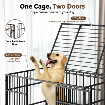 CAMMOO 48" Heavy Duty Dog Crate Cage with 4 Lockable Wheels for Indoor & Outdoor,XL Kennel for Large Dog,Max Load 300Lbs