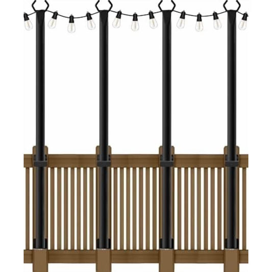 4 Pack, 7ft  Heavy Duty Metal String Light Poles Adjustable Outdoor Lighting Stand for Patio,Backyard,Garden,Party & Wedding Rustproof & Sturdy with Hooks