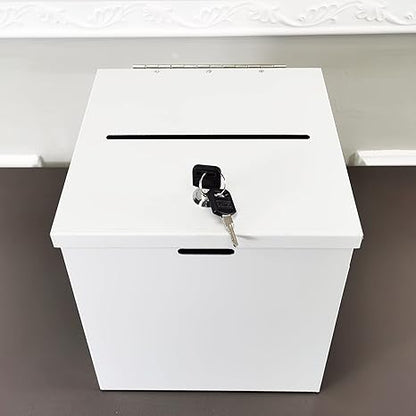 FixtureDisplays® White Metal Donation Box Collection Box Tithes Offering Drop Ballet 8.5X8X9.5 10918-WHITE