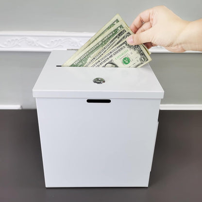 FixtureDisplays® White Metal Donation Box Collection Box Tithes Offering Drop Ballet 8.5X8X9.5 10918-WHITE