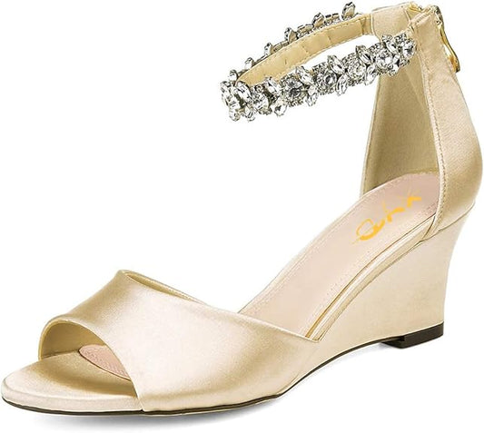 XYD Women Sparkly Rhinestones Ankle Strap Sandals, Gold, Size 9