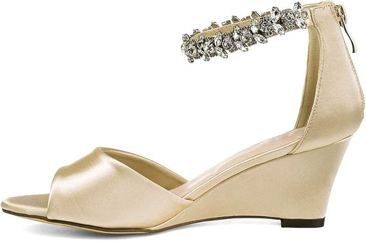 XYD Women Sparkly Rhinestones Ankle Strap Sandals, Gold, Size 9