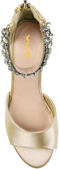 XYD Women Sparkly Rhinestones Ankle Strap Sandals, Gold, Size 9