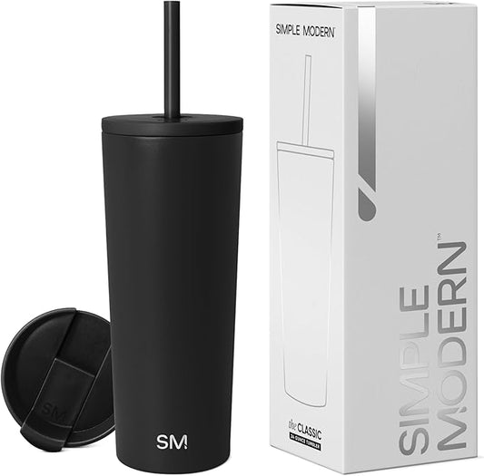 Simple Modern Classic Tumbler 24 oz with Lid and Straw (Black)