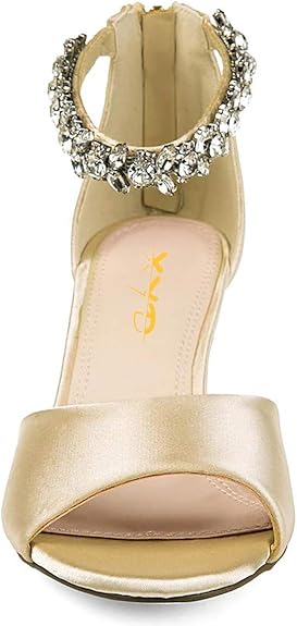 XYD Women Sparkly Rhinestones Ankle Strap Sandals, Gold, Size 9