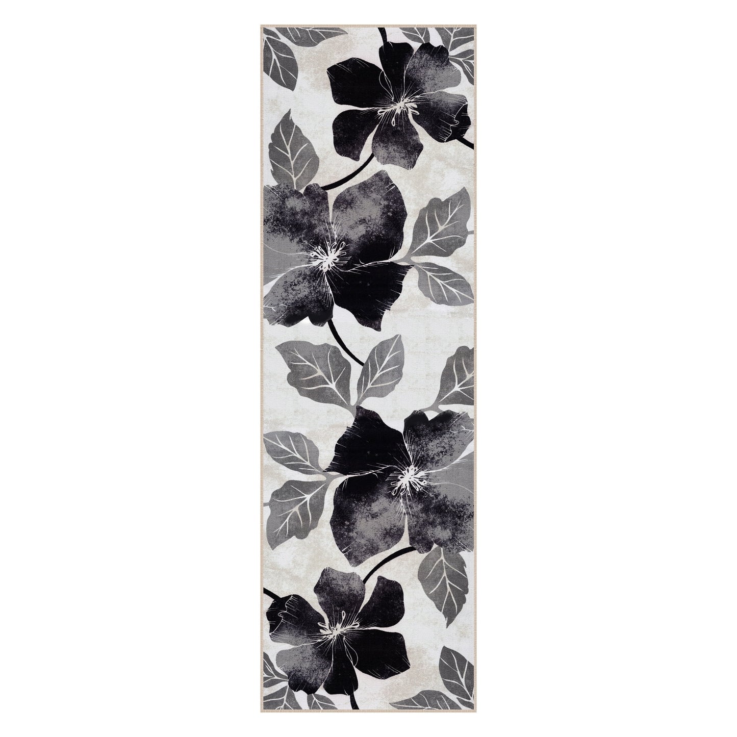 CAMILSON Solana Non Slip Modern Floral Indoor Area Rug Black/Grey 2'.2"x7