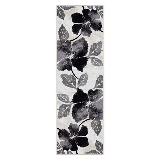 CAMILSON Solana Non Slip Modern Floral Indoor Area Rug Black/Grey 2'.2"x7