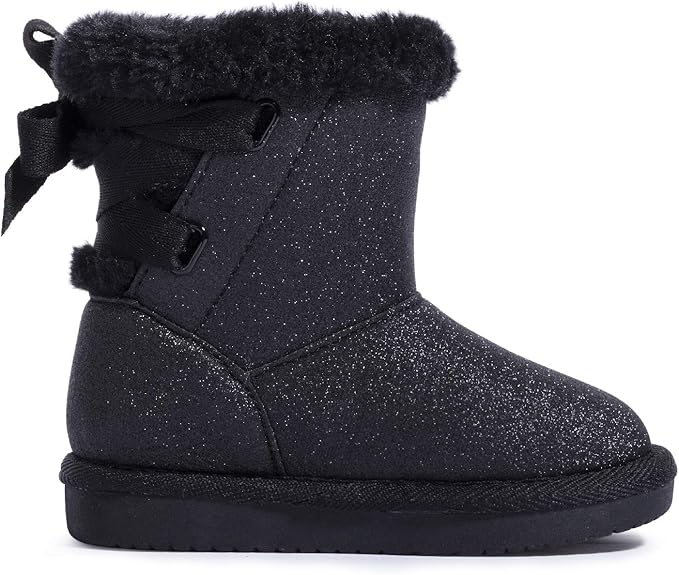 KRABOR Toddlers size 5  Boots, Glitter Warm Winter Snow Shoes with Cotton Lining and Cute Bow
