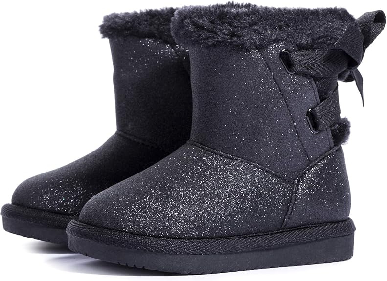 KRABOR Toddlers size 5  Boots, Glitter Warm Winter Snow Shoes with Cotton Lining and Cute Bow