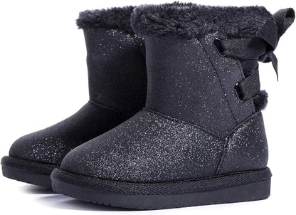 KRABOR Toddlers size 5  Boots, Glitter Warm Winter Snow Shoes with Cotton Lining and Cute Bow