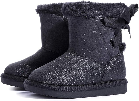 KRABOR Toddlers size 5  Boots, Glitter Warm Winter Snow Shoes with Cotton Lining and Cute Bow