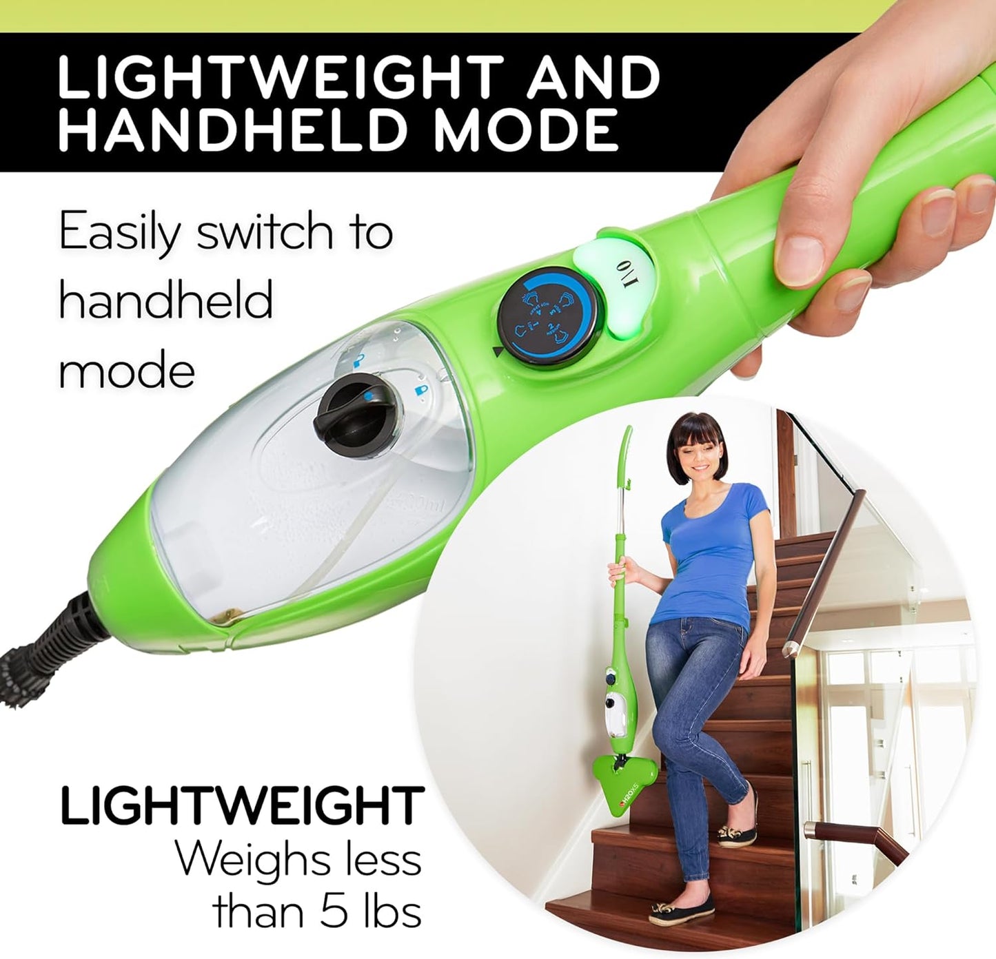 H20 Mop X5 Steam Mop & Large Mop Head - 11pc - For Cleaning Hardwood and Kitchen Tile Floors, Grout Cleaner, Upholstery Cleaner and Carpets