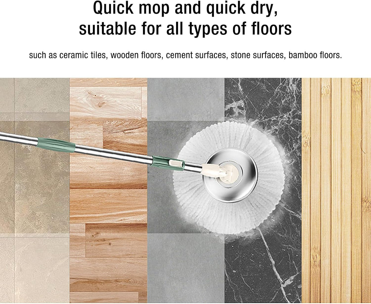 Spin Mop Bucket, Reusable Labor Saving Deep Solution for Home and Office, Washable Mop