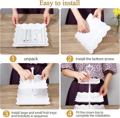 10 Pcs Cake Stand White Plastic Dessert Table Display Set