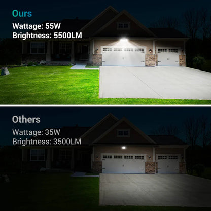 Ustellar 55W Led Flood Lights Outdoor, 5500Lm, Ip65 Waterproof, 2 Pack - White Security Light