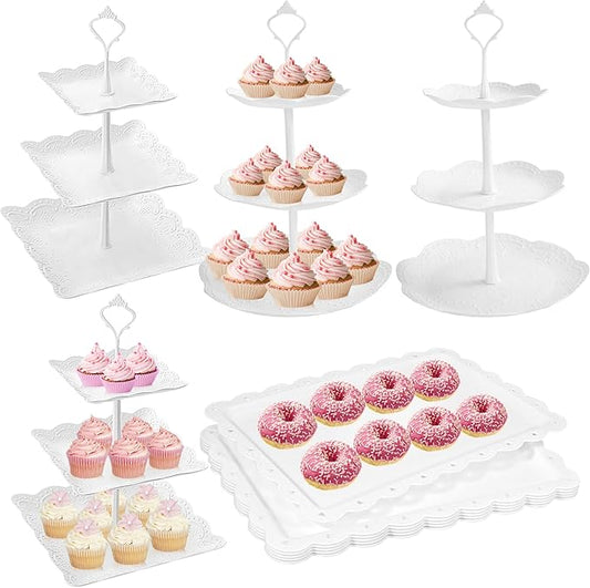 10 Pcs Cake Stand White Plastic Dessert Table Display Set
