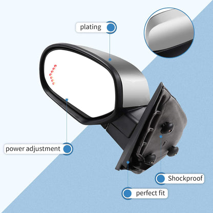 ECCPP Left Driver Side Mirror Towing Chrome Mirror Replacement Fit For 2007-2013 For Chevy Avalanche Silverado Suburban Tahoe For GMC Sierra Yukon Power Heated Turn Signal GM1320435