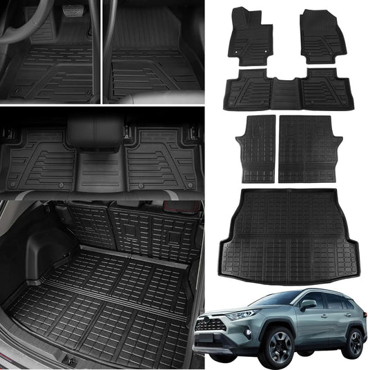 Floor Mats Compatible with 2019-2025 Toyota Rav4 Cargo Mat Trunk Mat Back Seat Cover Protector All Weather TPE Trunk Liner 2024 Rav4 Accessories