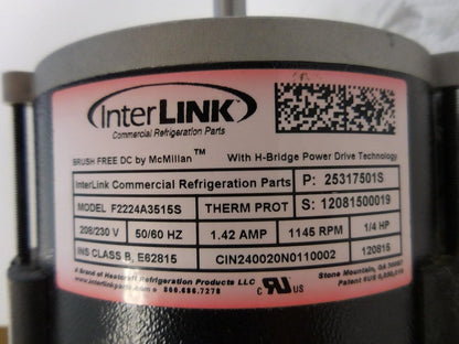 Interlink ECM 25317501S, F2224A3515S 1/4 HP Evaporator Motor 208/230 1145 RPM New