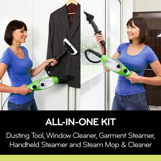 H20 Mop X5 Steam Mop & Large Mop Head - 11pc - For Cleaning Hardwood and Kitchen Tile Floors, Grout Cleaner, Upholstery Cleaner and Carpets