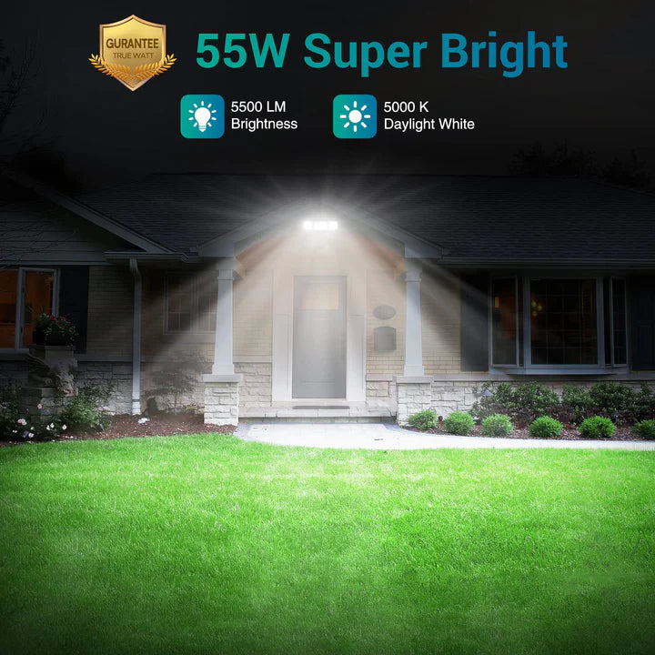 Ustellar 55W Led Flood Lights Outdoor, 5500Lm, Ip65 Waterproof, 2 Pack - White Security Light