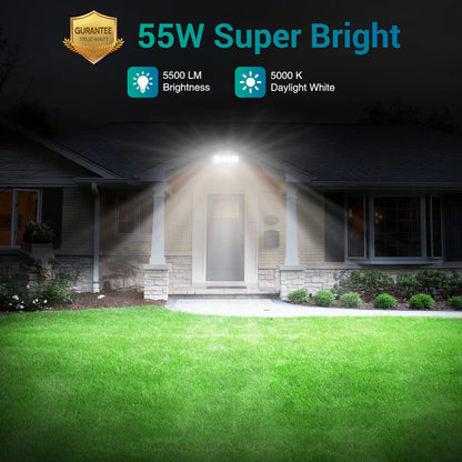 Ustellar 55W Led Flood Lights Outdoor, 5500Lm, Ip65 Waterproof, 2 Pack - White Security Light