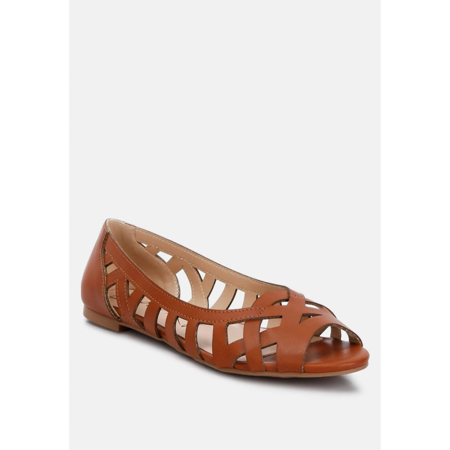 Women's Tan Sayde Woven Peep-Toe Ballet Flats, Size 9.5