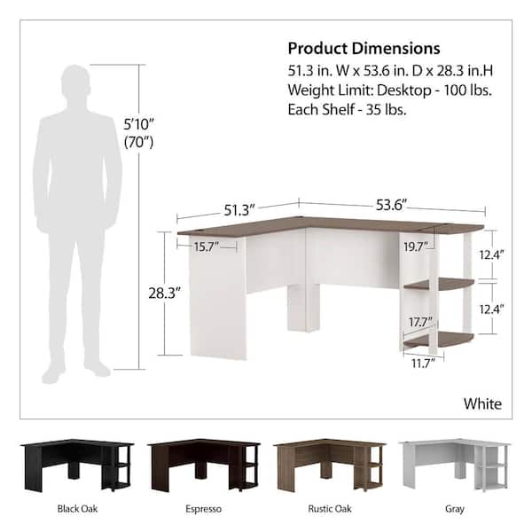 Ameriwood Home Dakota L-Shaped Desk with Bookshelves, White