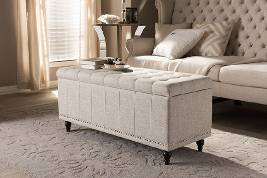 Baxton Studio Greyish Beige Kaylee 41 3/4 Inch Modern Classic Fabric Upholstered Storage Bench