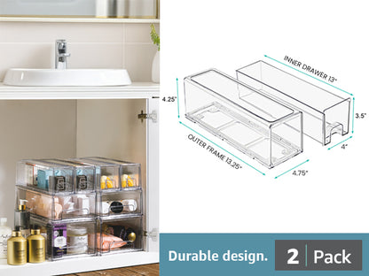 Brightroom Large Clear Bathroom Organizer Bin with Handles