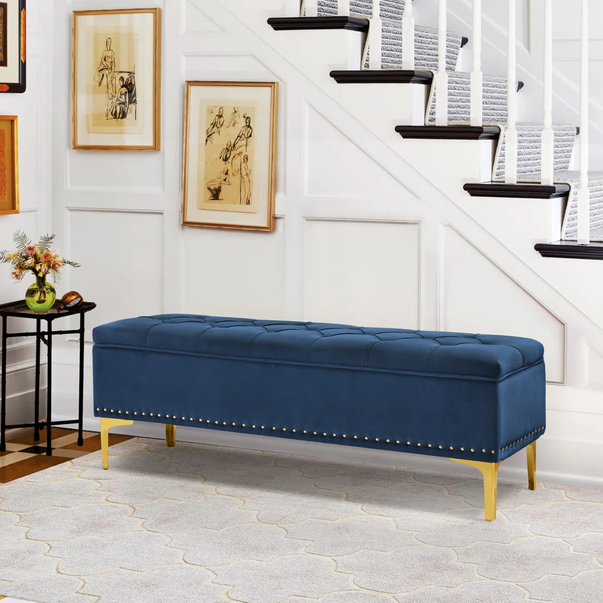 Brishaun Linen Upholstered Storage Bench - Royal Blue