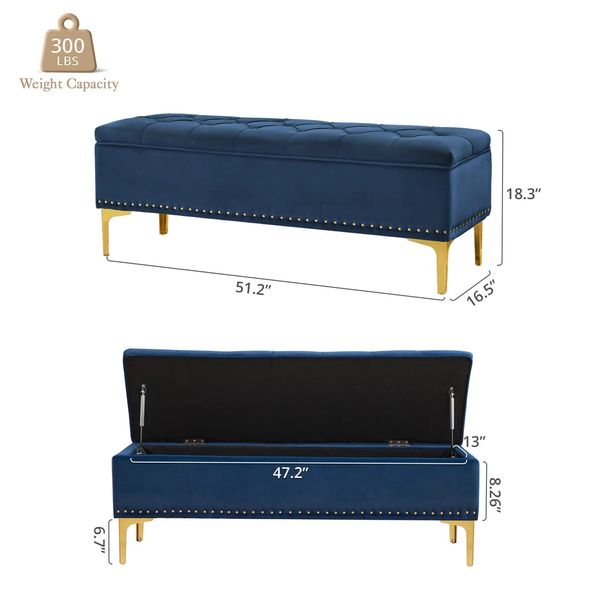 Brishaun Linen Upholstered Storage Bench - Royal Blue