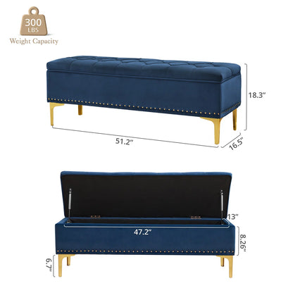 Brishaun Linen Upholstered Storage Bench - Royal Blue