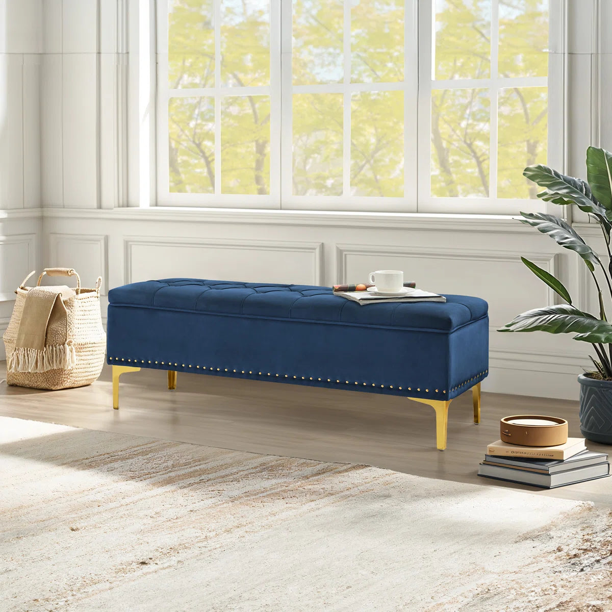 Brishaun Linen Upholstered Storage Bench - Royal Blue