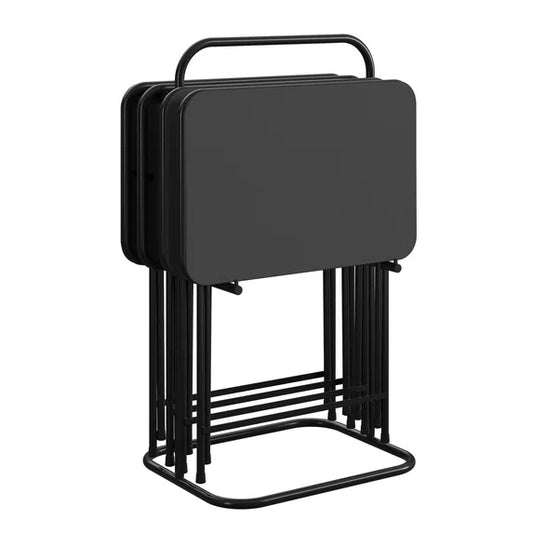 COSCO 5-Piece Folding Vinyl Top TV Tray Set, Black with Storage Rack