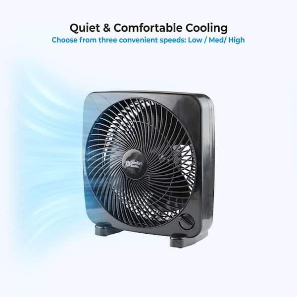 Comfort Zone 9 in. Black Box Fan 3-Speed Control
