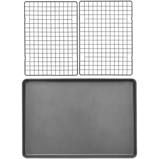 Wilton 3pc Steel Mega Cookie Sheet and Cooling Racks Set: Nonstick Baking Pan, Sheet & Rack, Dishwasher-Safe, Gray