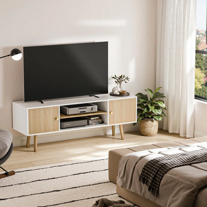 Jakerra TV Stand with Power Outlets and Adjustable Shelf