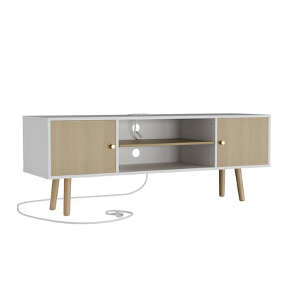 Jakerra TV Stand with Power Outlets and Adjustable Shelf