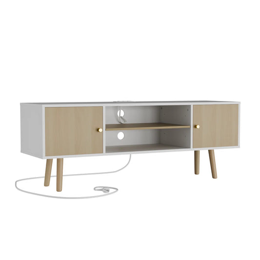Jakerra TV Stand with Power Outlets and Adjustable Shelf