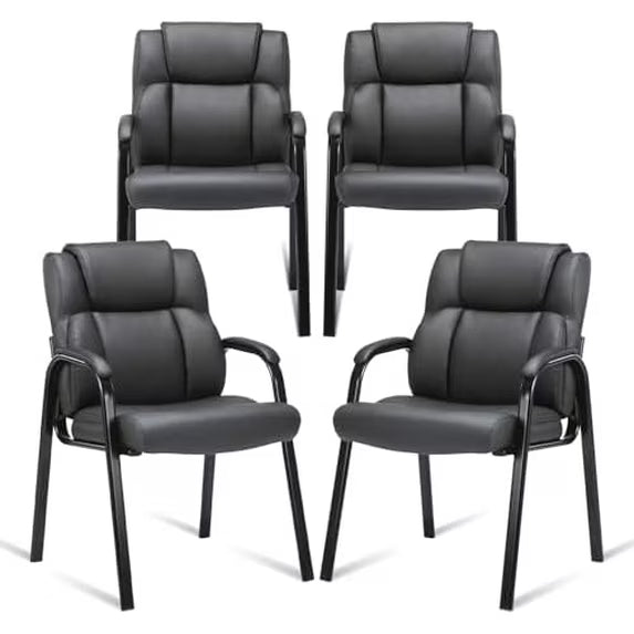 Boss Black Leather Guest Reception Waiting Room Office Chair- 4 Pack
