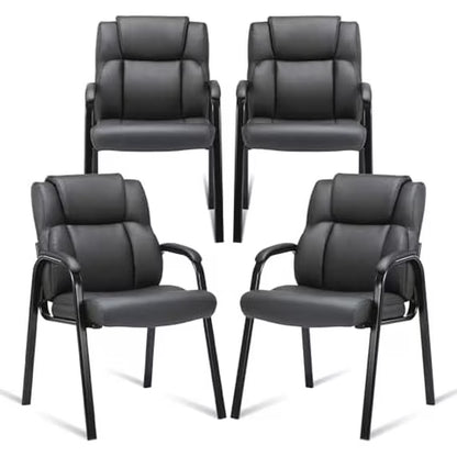 Boss Black Leather Guest Reception Waiting Room Office Chair- 4 Pack