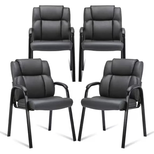 Boss Black Leather Guest Reception Waiting Room Office Chair- 4 Pack