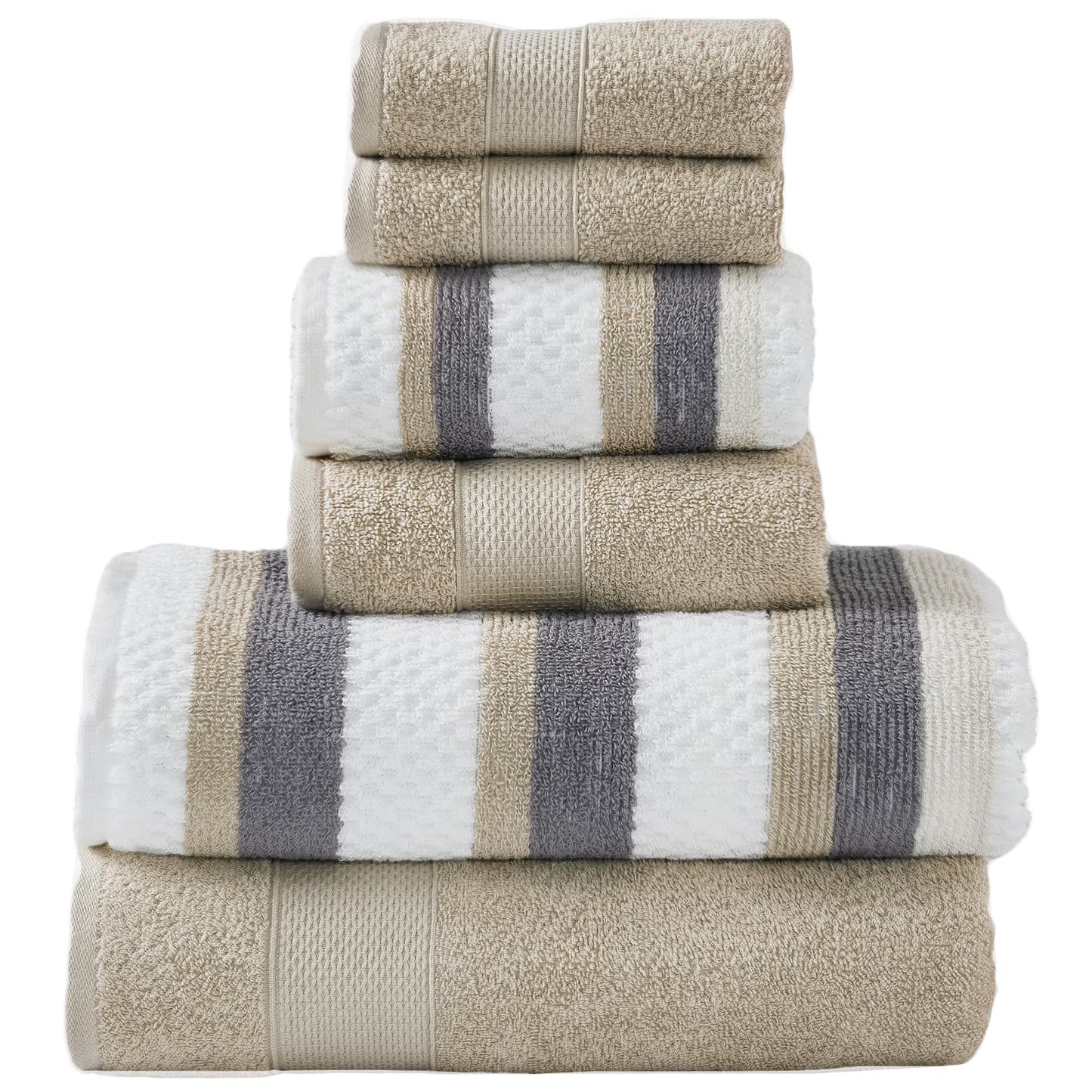Modern Threads Pax Jacquard 6-Piece Adult Cotton Bath Towel Set, Khaki
