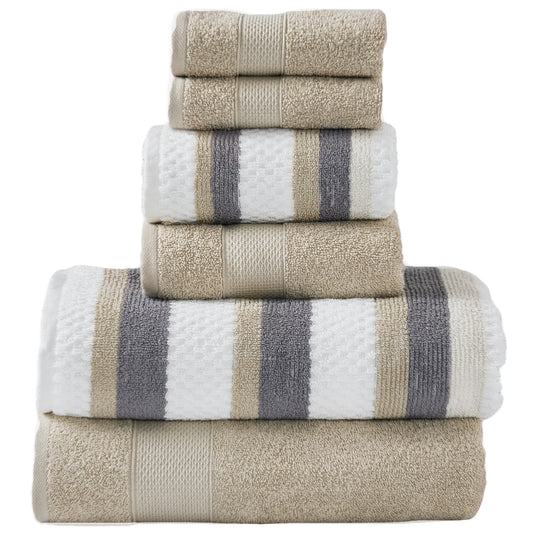 Modern Threads Pax Jacquard 6-Piece Adult Cotton Bath Towel Set, Khaki