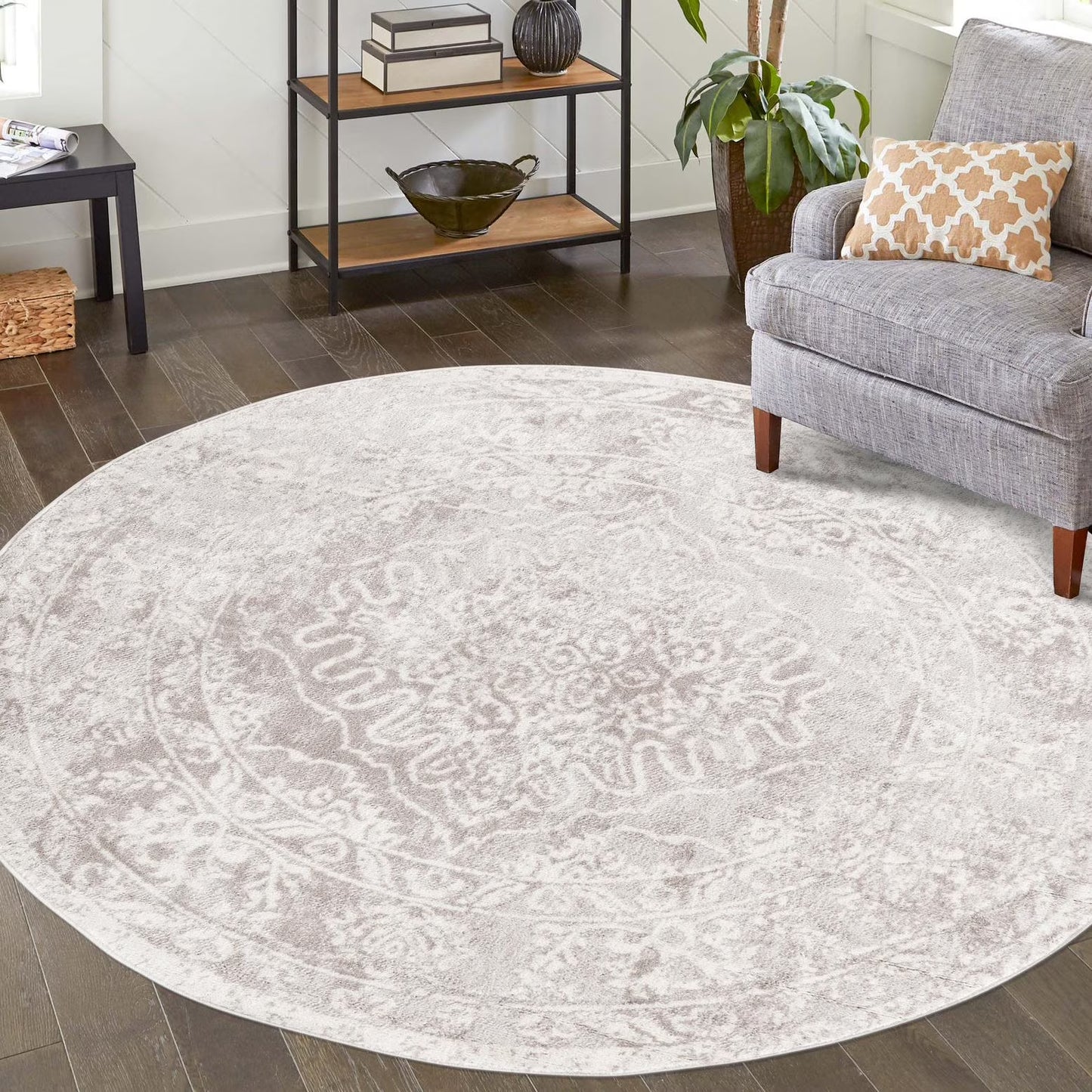 Unique Loom Oxford Collection Area Rug - Bodleian (5' 3" Round Gray/Ivory)