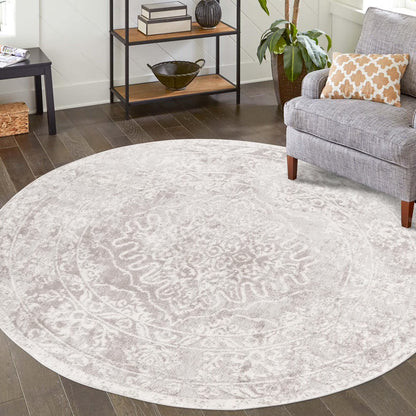 Unique Loom Oxford Collection Area Rug - Bodleian (5' 3" Round Gray/Ivory)