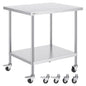 VEVOR 30 in. x 36 in. x 38 in. StainlessSteel Commercial KitchenPrep Table w/4-Wheels 3-Adjustable HeightPrep Worktable Silver